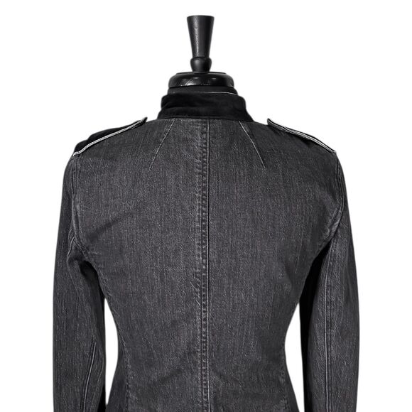 Ralph Lauren Womens Jacket 6 Gray Denim Military Black Velvet Metal Button LRL - Picture 9 of 11